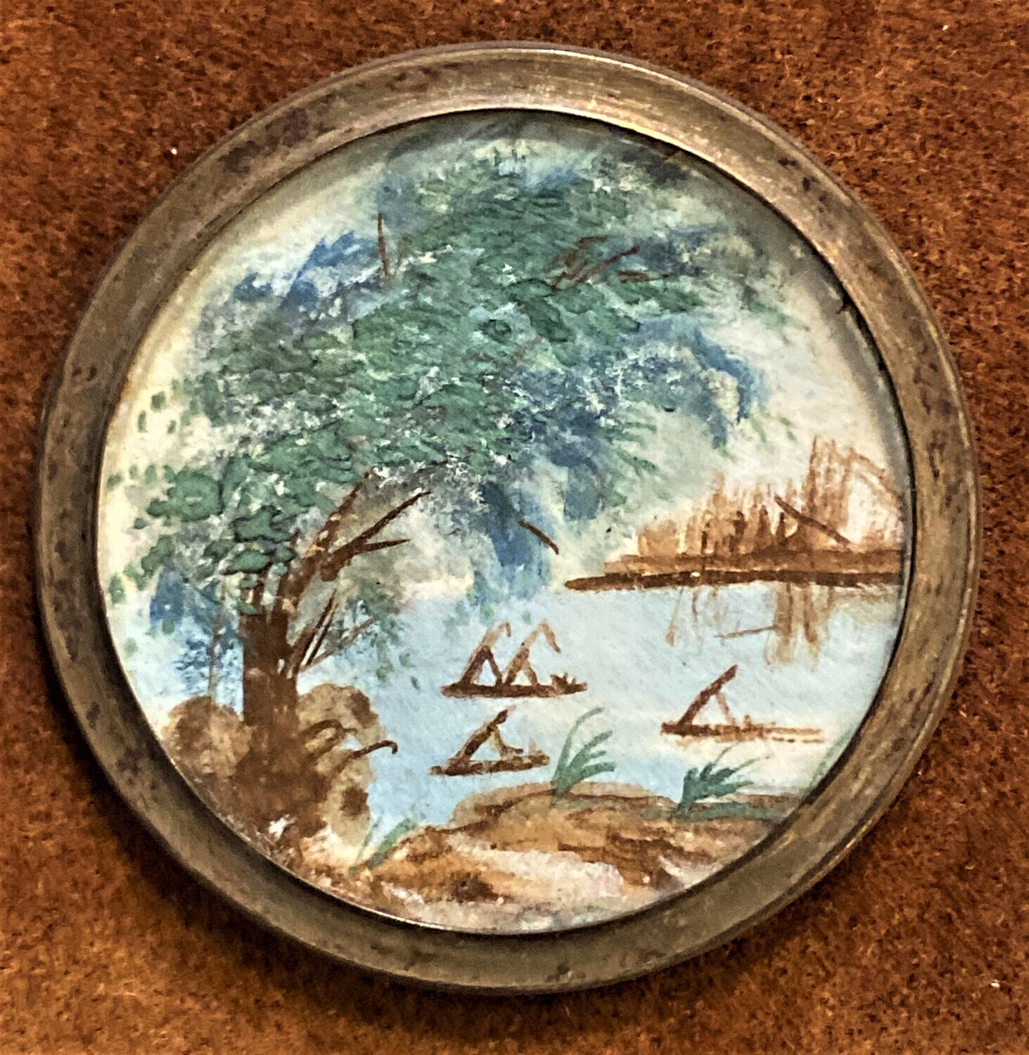 18TH CENTURY HAND PAINTING ON PARCHMENT PAPER UNDER GLASS