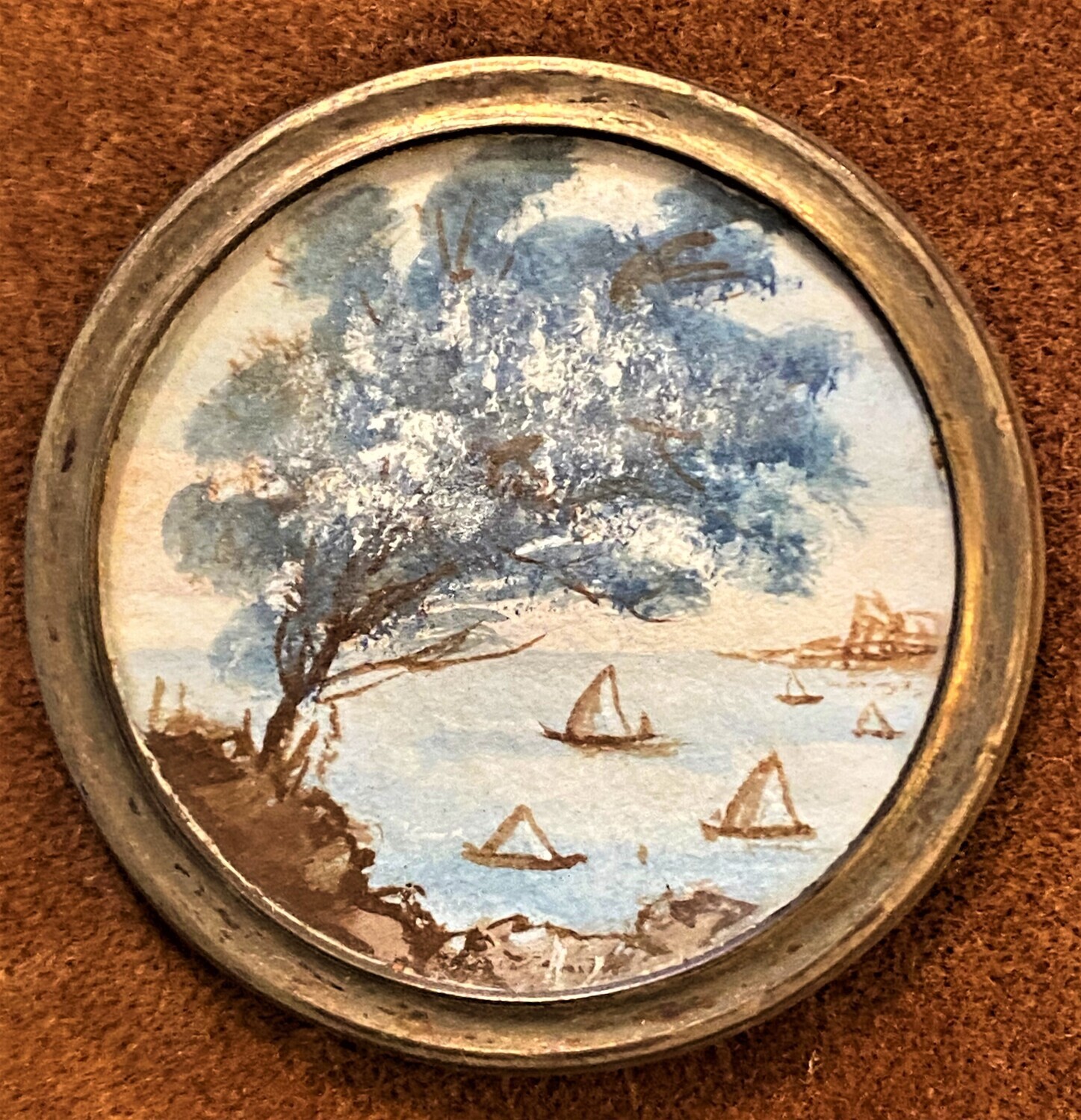 18TH CENTURY HAND PAINTING ON PARCHMENT PAPER UNDER GLASS