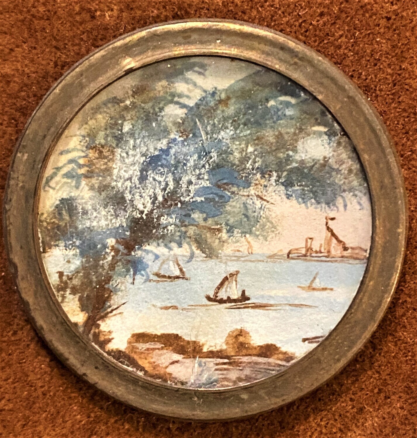 18TH CENTURY HAND PAINTING ON PARCHMENT PAPER UNDER GLASS
