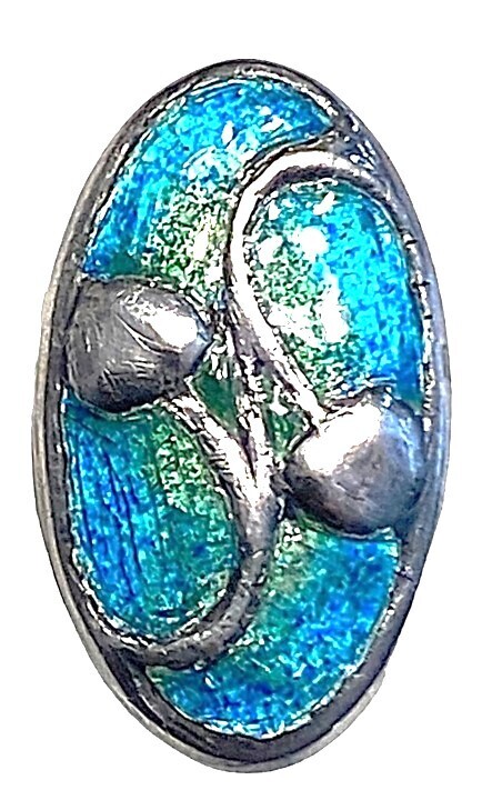 A MEDIUM SIZE ARTS AND CRAFTS ENAMEL BUTTON