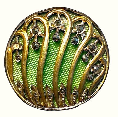 A LARGE SIZE ENAMLE BACKGROUND BUTTON WITH MARCASITES.