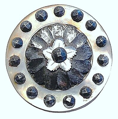 A NICE LARGE 18TH CENTURY PEARL AND STEEL BUTTON.