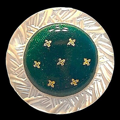 A 19TH CENTURY ENAMEL SET IN PEARL BUTTON.