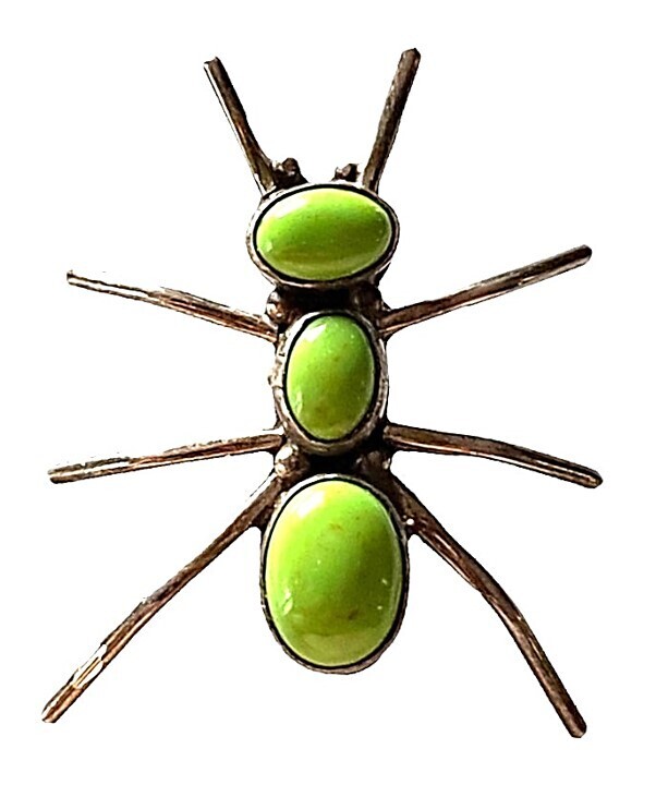 A large size Mexican silver and gemstone realistic bug button!