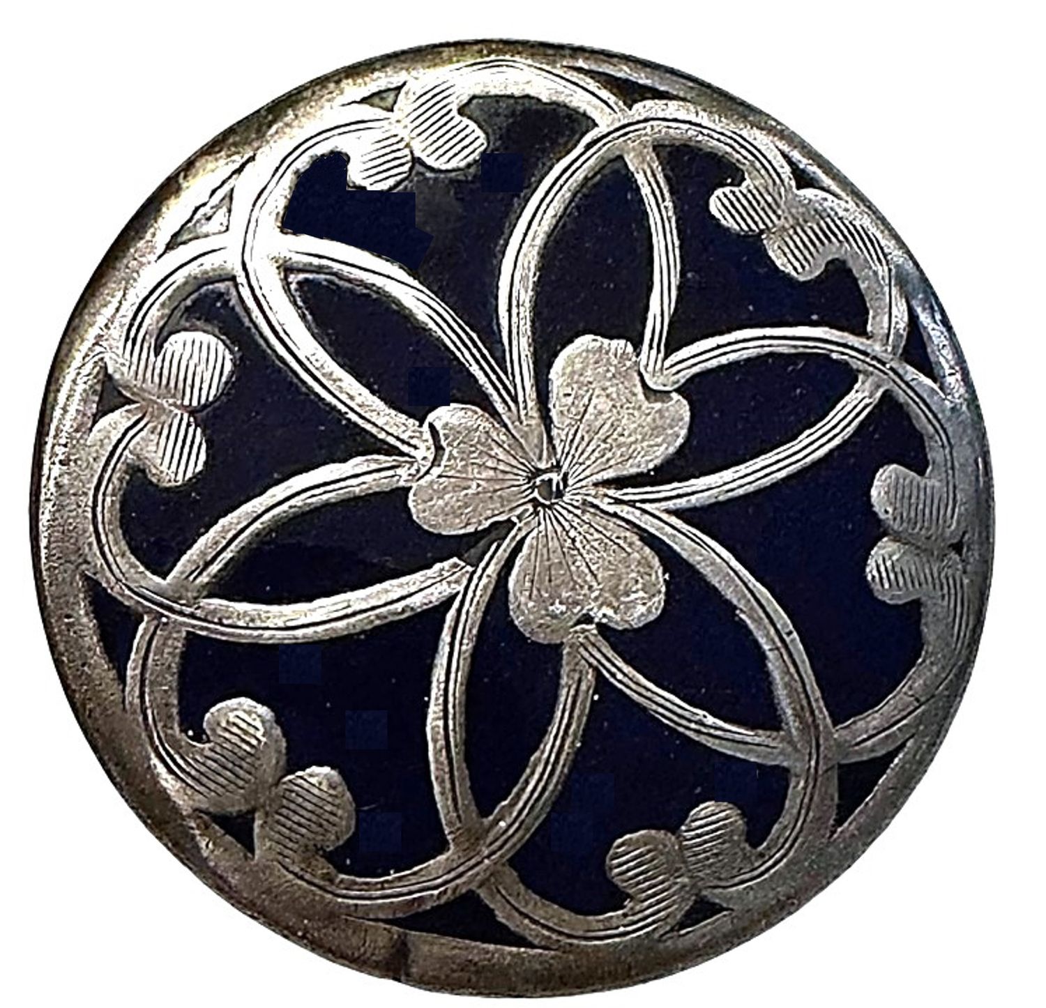A SCARCE LARGE SILVER OVERLAY PORCELAIN BUTTON!