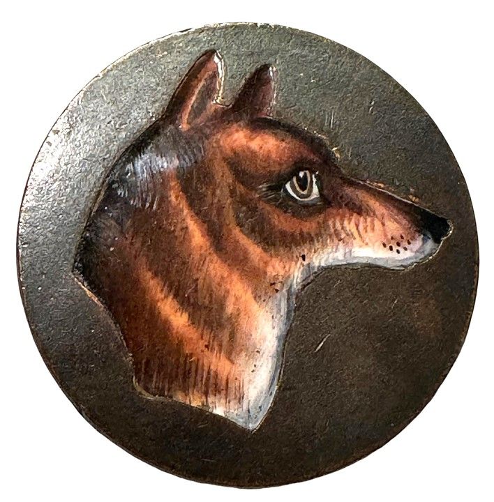 A GORGEOUS LARGE 19TH CENTURY ENAMEL DOG HEAD!