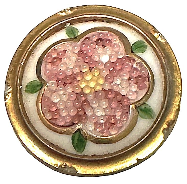 A BEAUTIFUL WHITE GLASS AND PINK CORALENE GLASS BUTTON!
