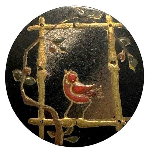 A VERY RARE 19TH CENTURY PAPER MACHE PICTORIAL BUTTON!