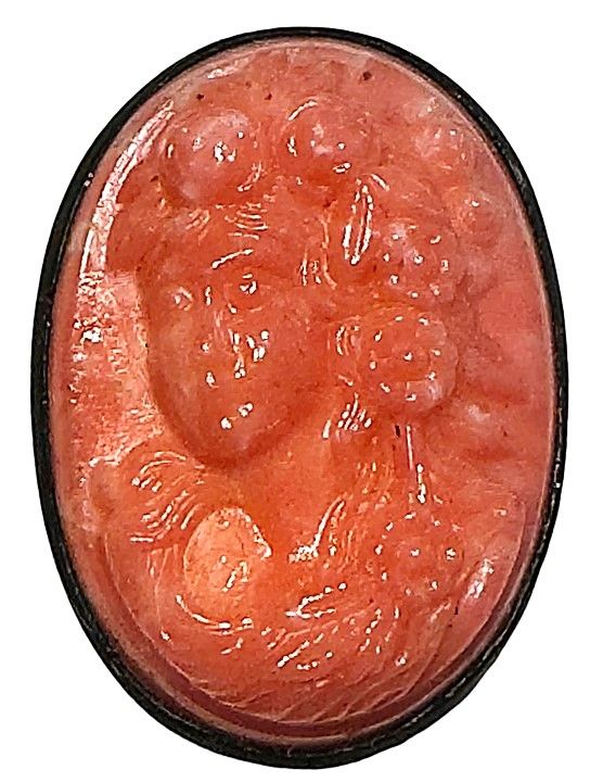 A LOVELY 19TH CENTURY OVAL CARVED CORAL FEMALE HEAD!