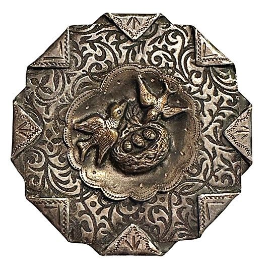 AN EXTRA LARGE HANDKERCHEIF CORNER BUTTON OF BIRDS!