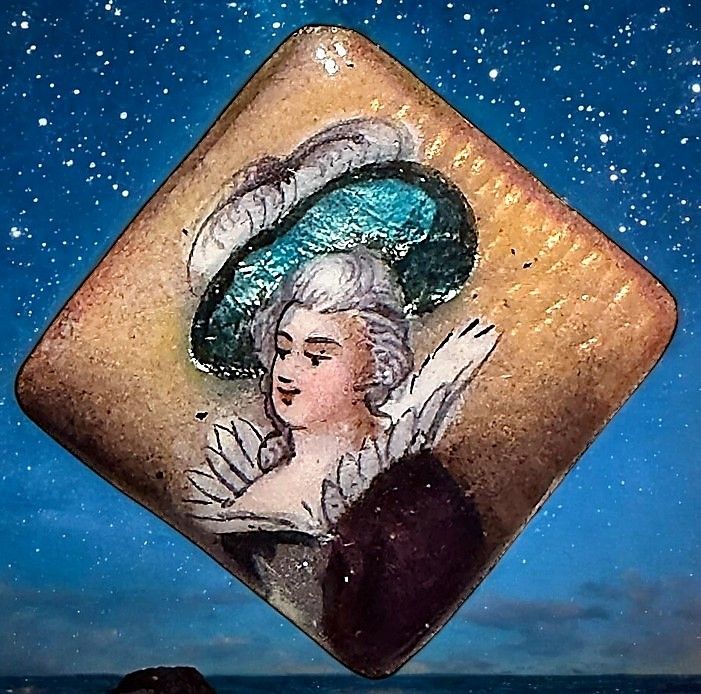 A beautiful large medium square Limoges foil enamel button!