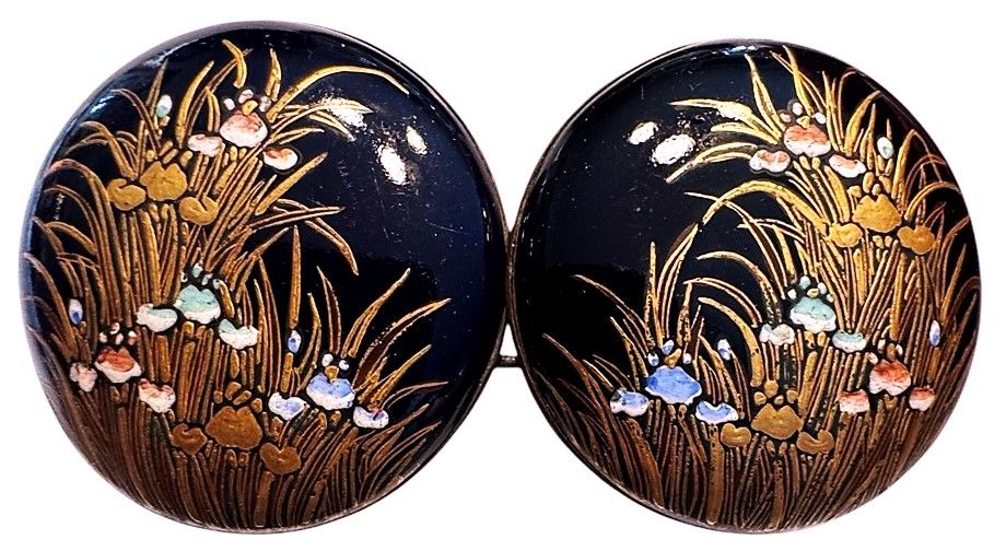 An exquisite 19th century cobalt blue Satsuma 2 piece buckle!
