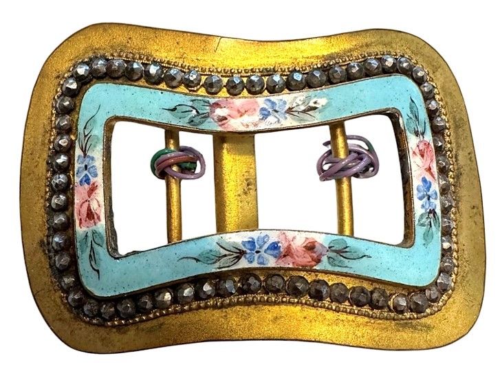 A beautiful 1 Piece enamel and cut steel/Brass Buckle!