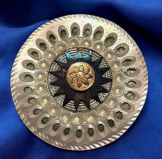 A wonderful large 18th century pearl with Blued Steel and gilded star center!