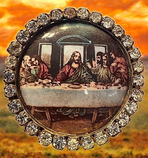 A rare very large Motiwala enamel of the Last Supper with a hard to find Paste Border!