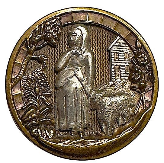 A RARE large size 19th century &quot;Mary and Her Lamb&quot; button!