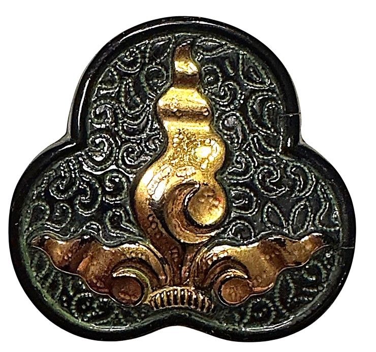A very unusual shaped black glass button!