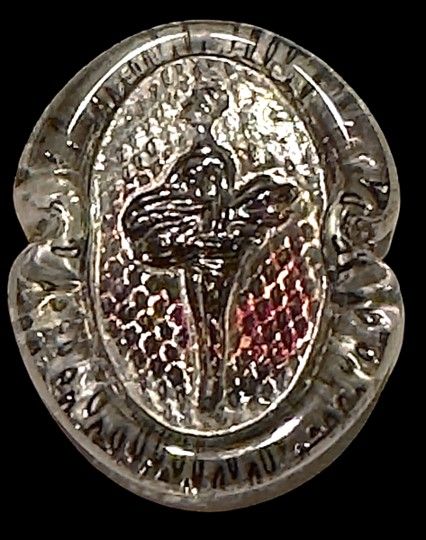 A silver lustered clear Bimini Glass figural button!