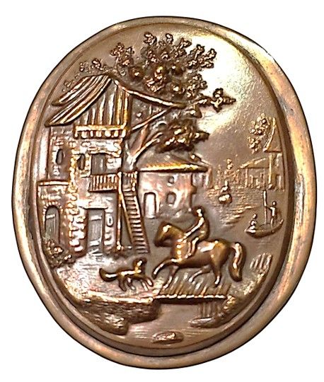 A detailed large oval brass Equestrian scene button!