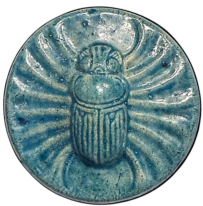 A very Rare Arts and Crafts pottery button of a Scarab.