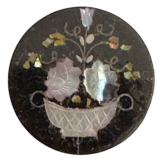 A 19th century inlaid horn basket button!
