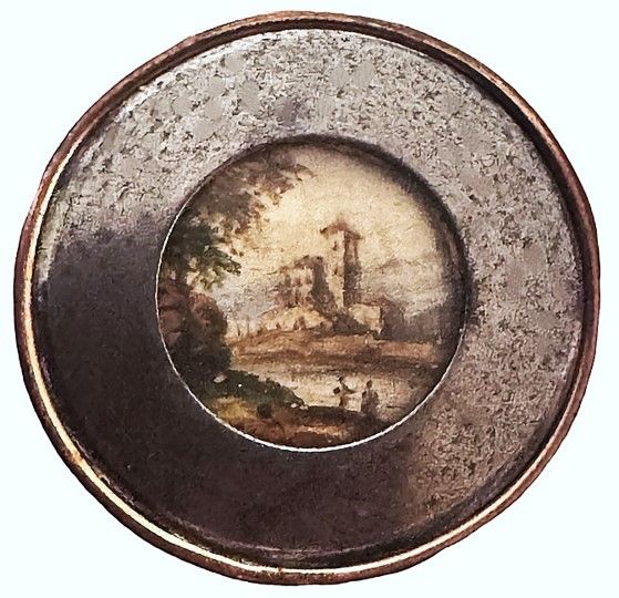 An unusual 18th century under glass scene button!