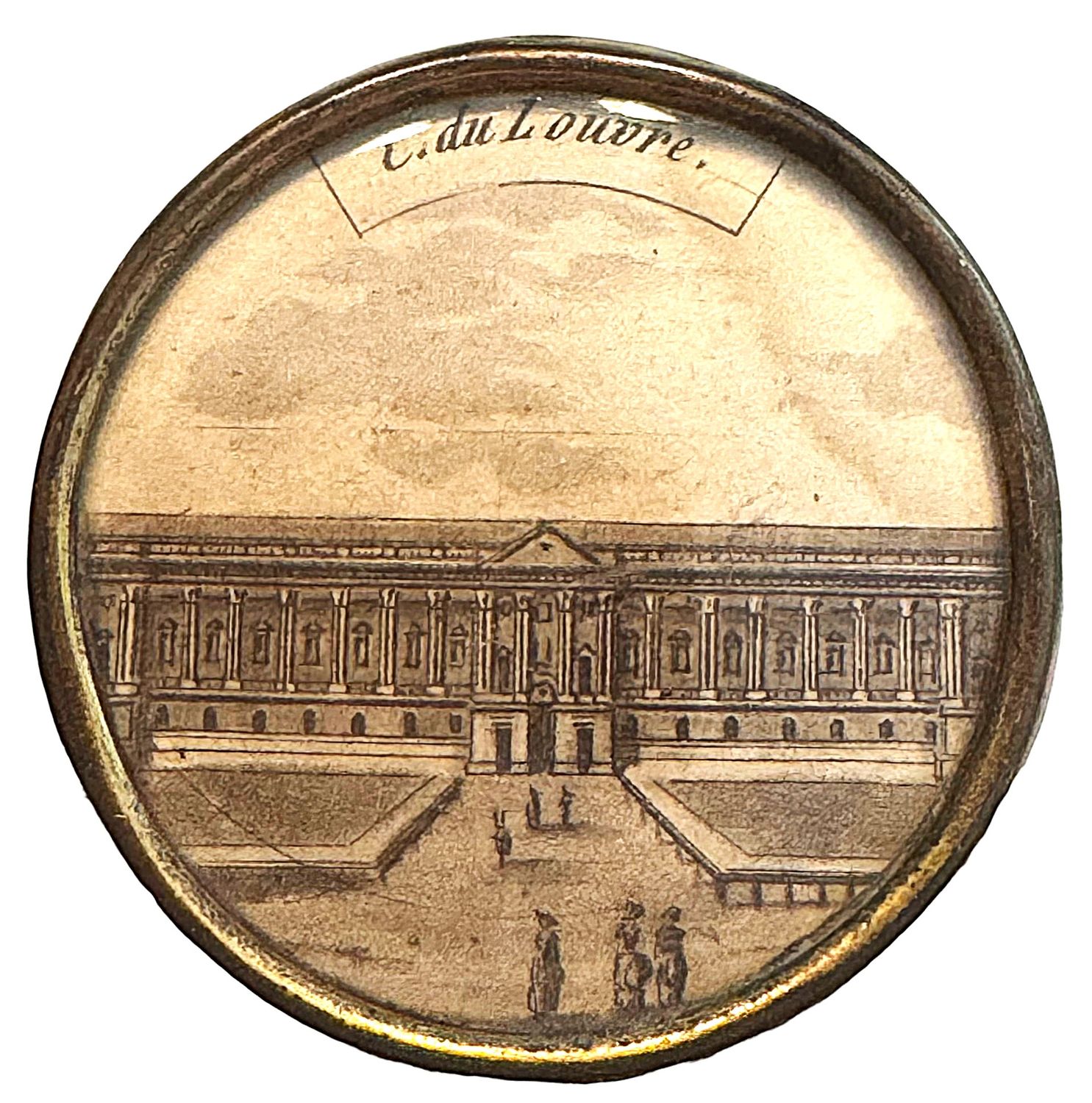 A fabulous identifiable Building in Paris 18th century under glass button!