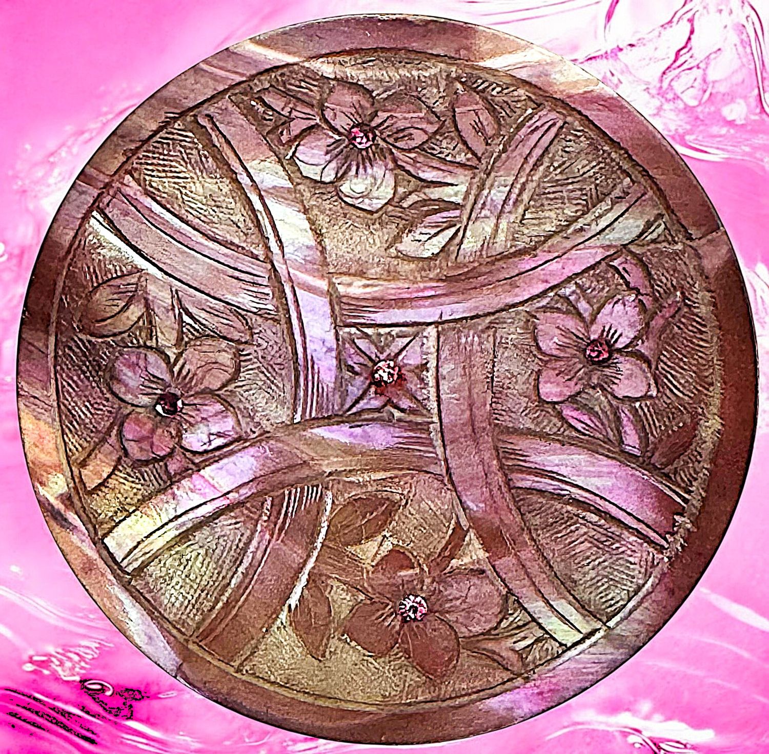 A beautiful large engraved and dyed Green Snail shell button!