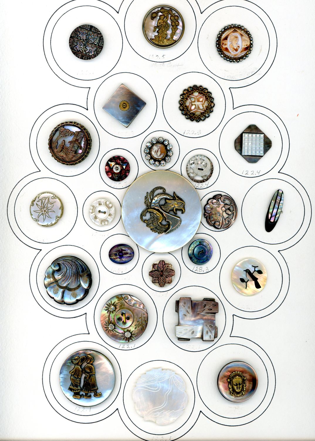 One of several cards of great shell buttons!