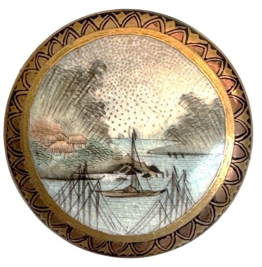 A beautiful 19th century scenic cobalt blue Japanese Satsuma button!