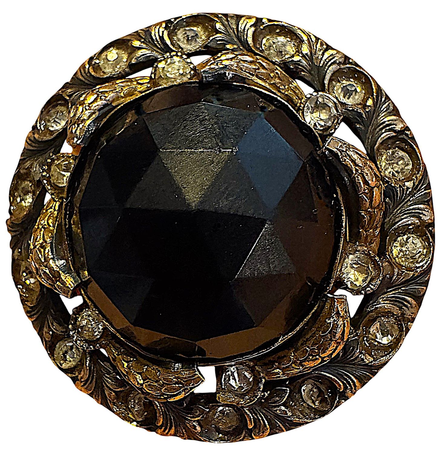 A RARE pictorial GAY 90 Black Glass Centered button!