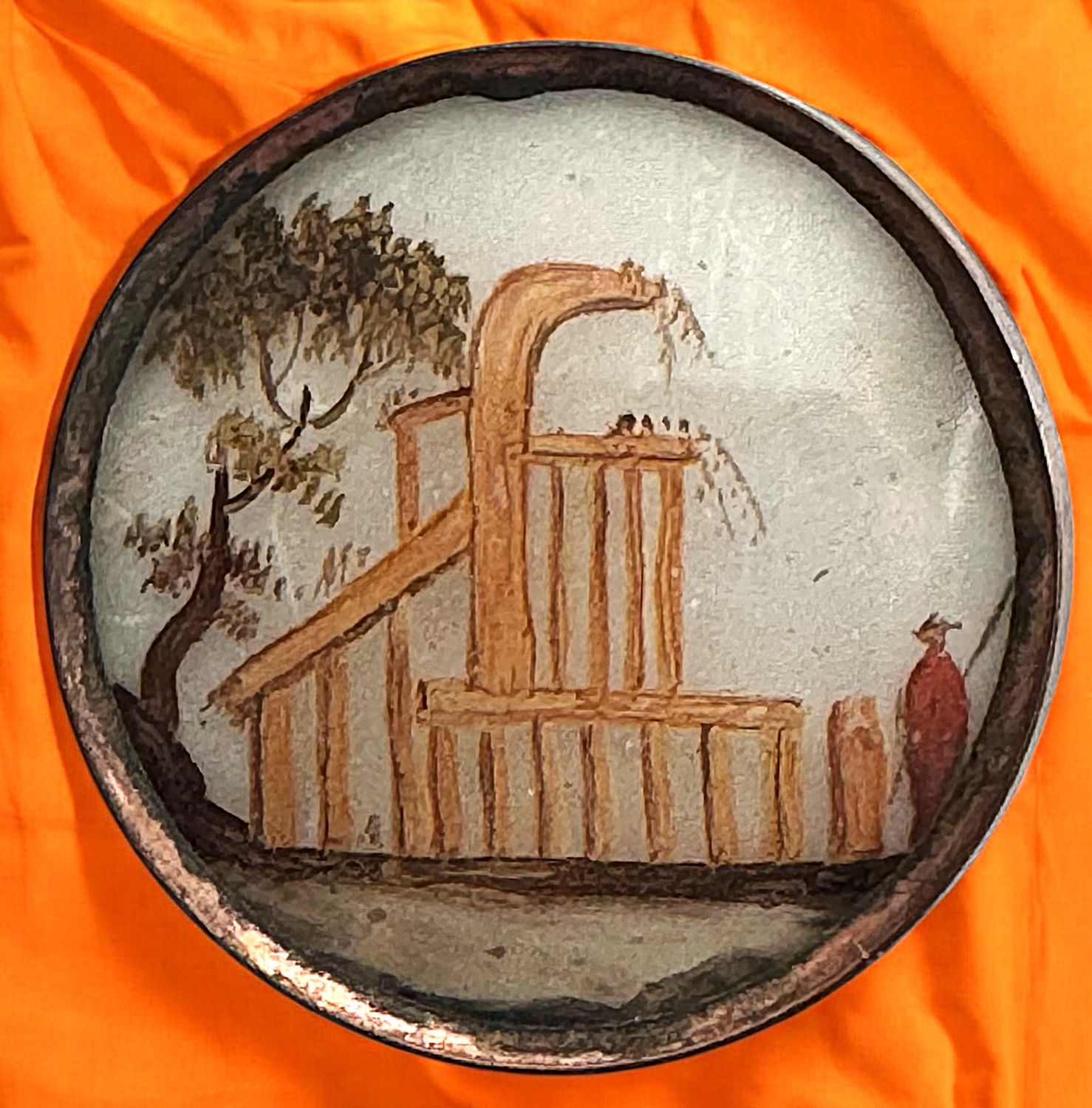 An absolutely wonderful condition 18thc ecentury Reverse painted Architectural design button!