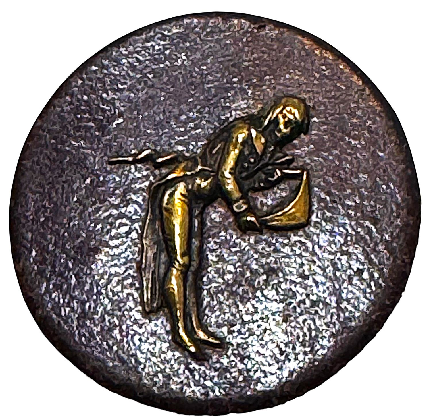 A large and wonderful 19th century leather button!