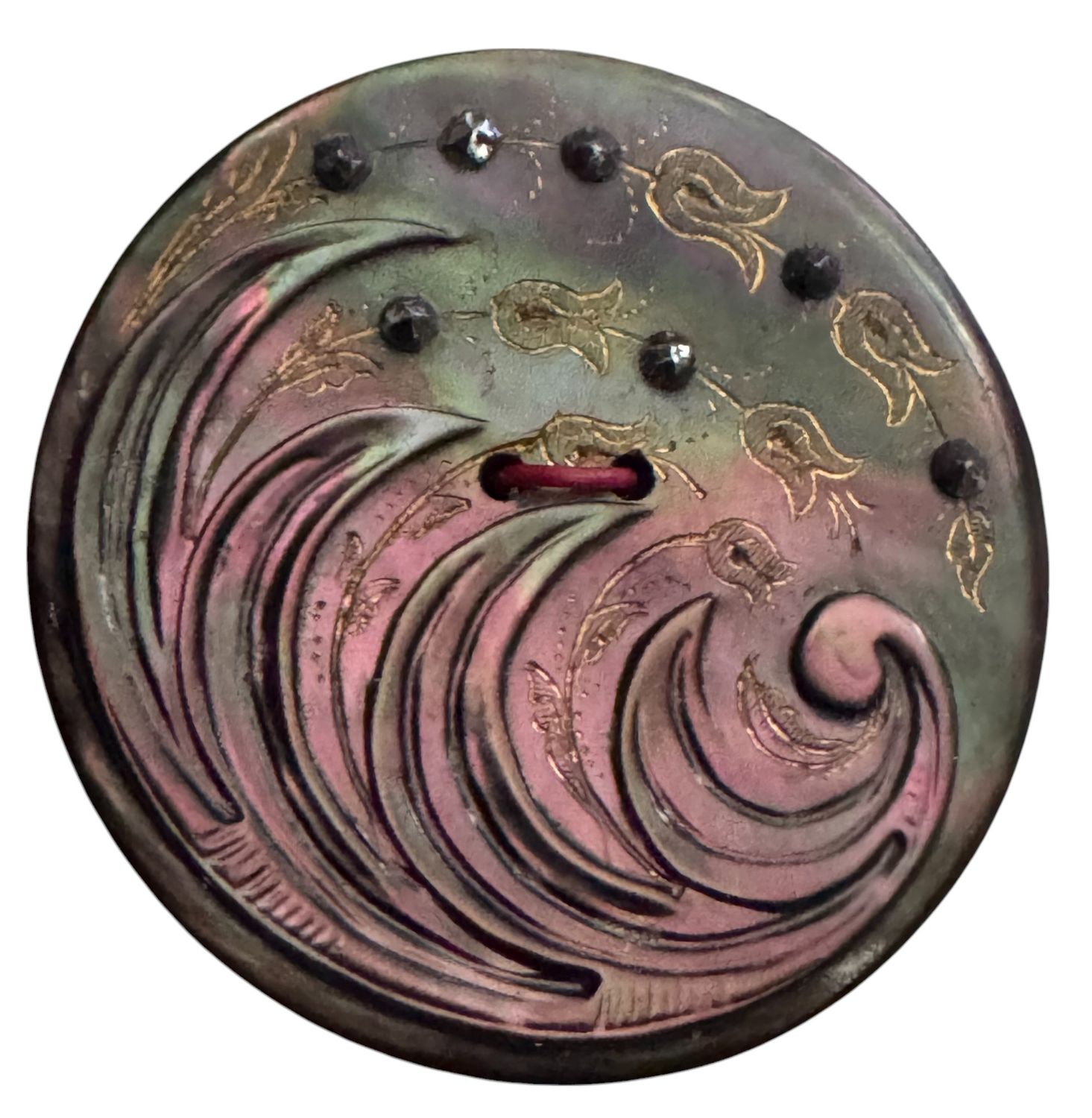A colorful and beautiful 129th century Art Neveau designed pearl button!