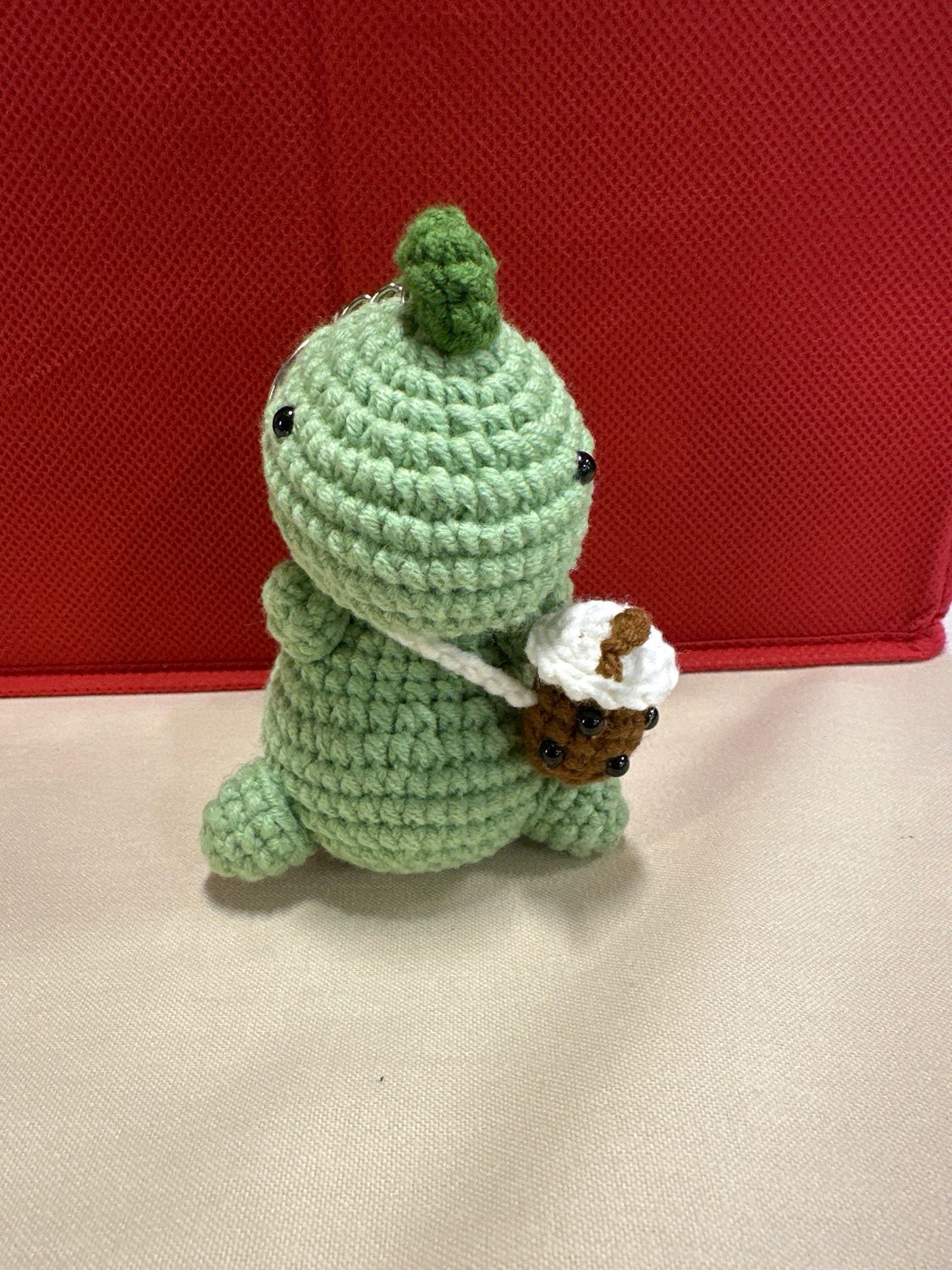 Dinosaur Drinks Boba Tea Keychain/Ornament.