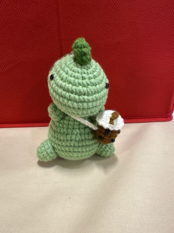 Dinosaur Drinks Boba Tea Keychain/Ornament.