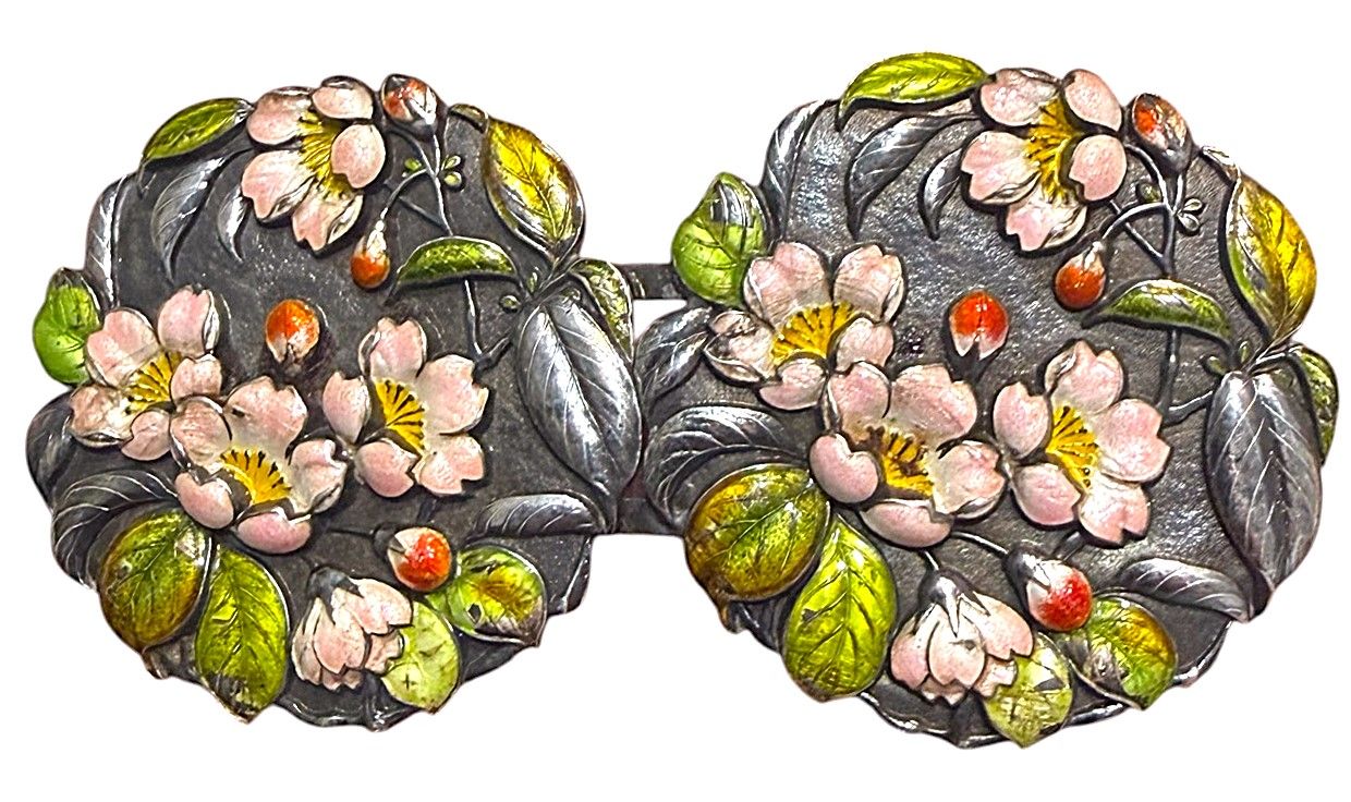 A RARE large Japanese Silver and Enamel 2 piece Buckle.