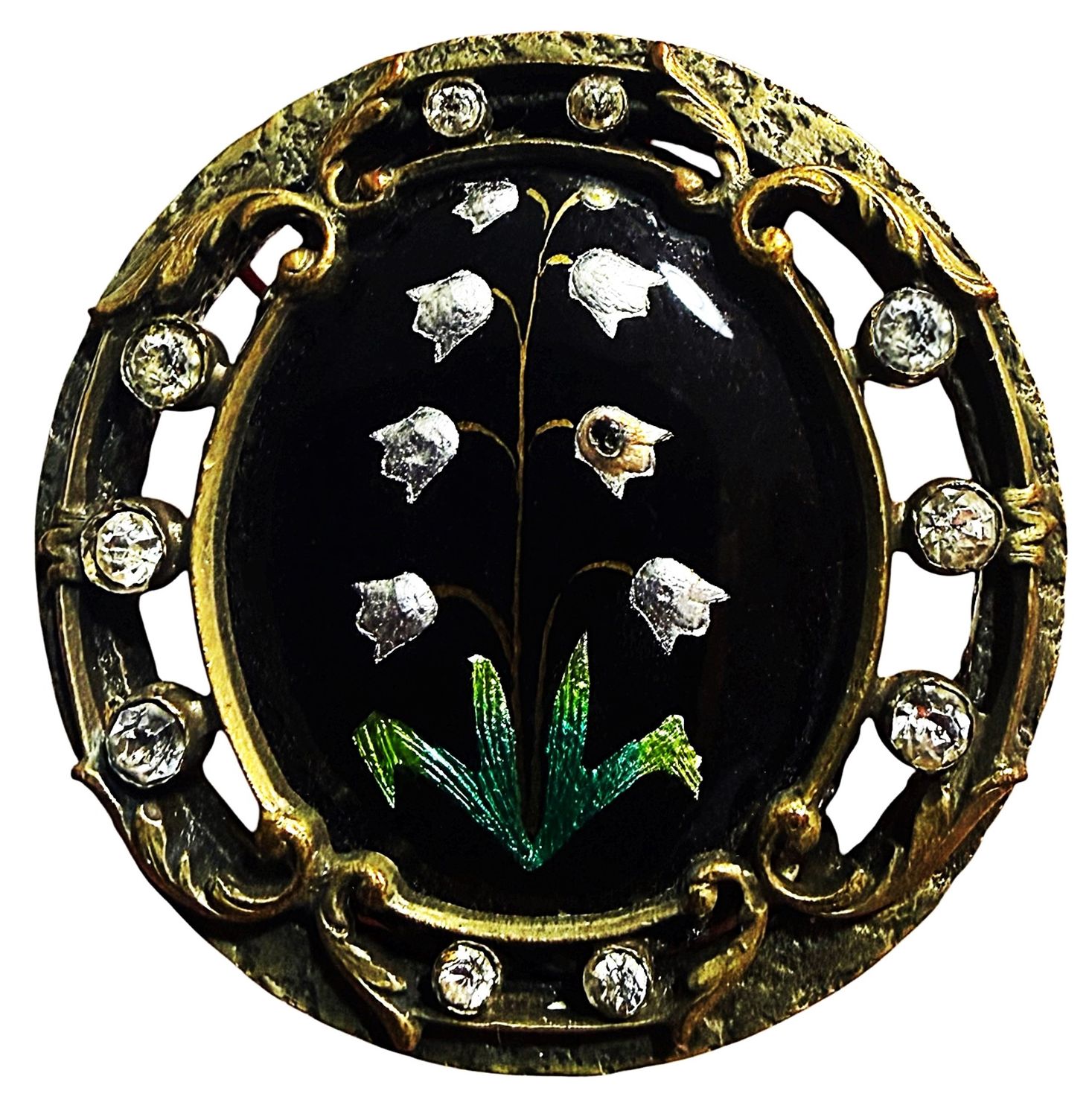 A very fine Large Limoge foil enamel with Lillies of the Valley!