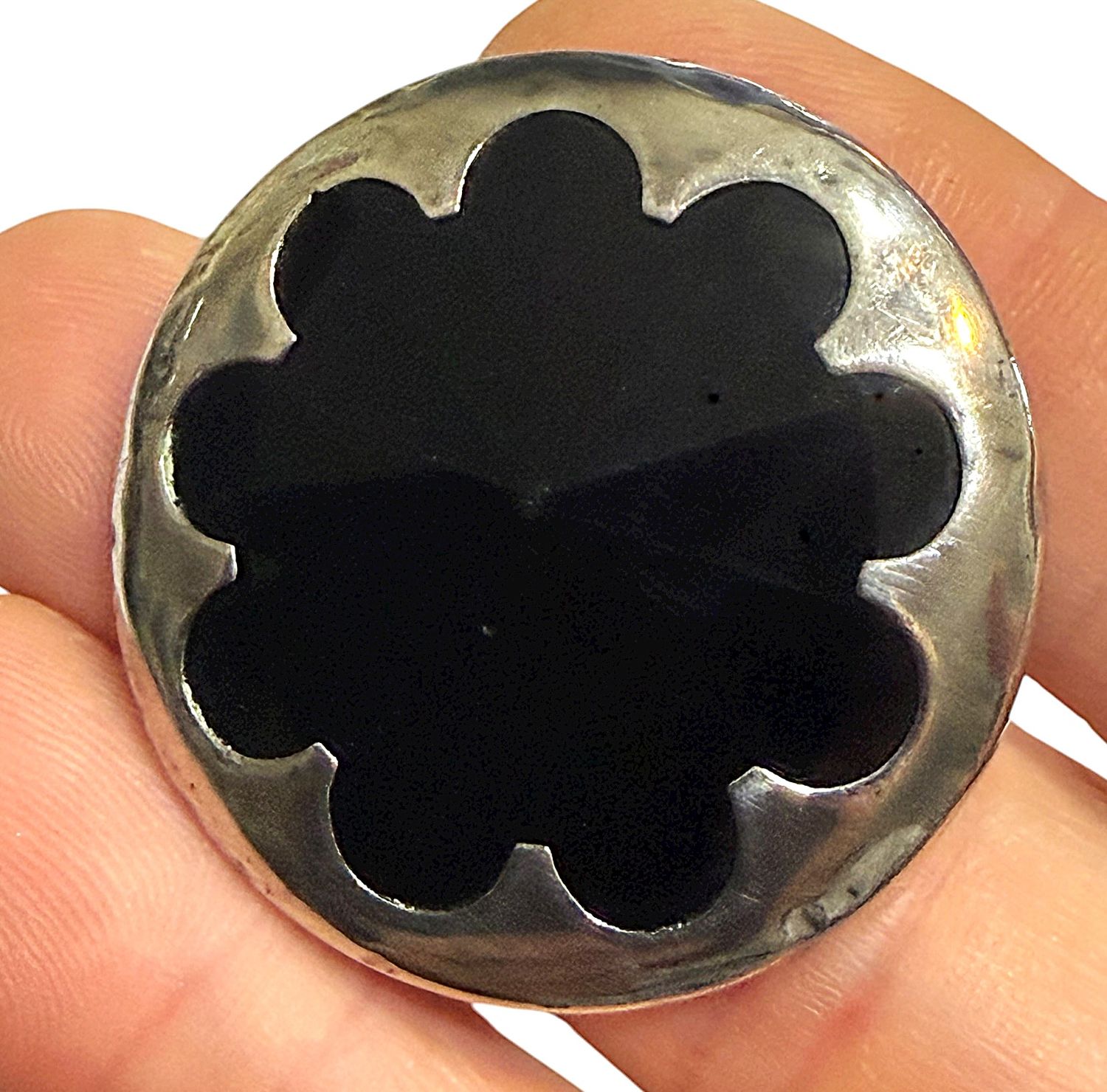 A scarce large 19th century faceted black glass button!