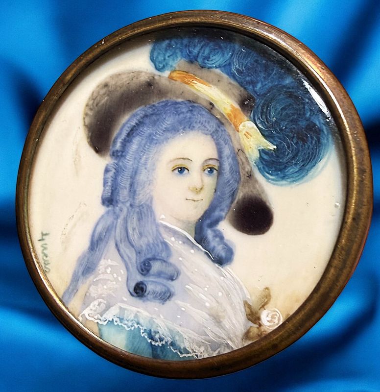 An Extra Large 19th century hand painted under glass button!