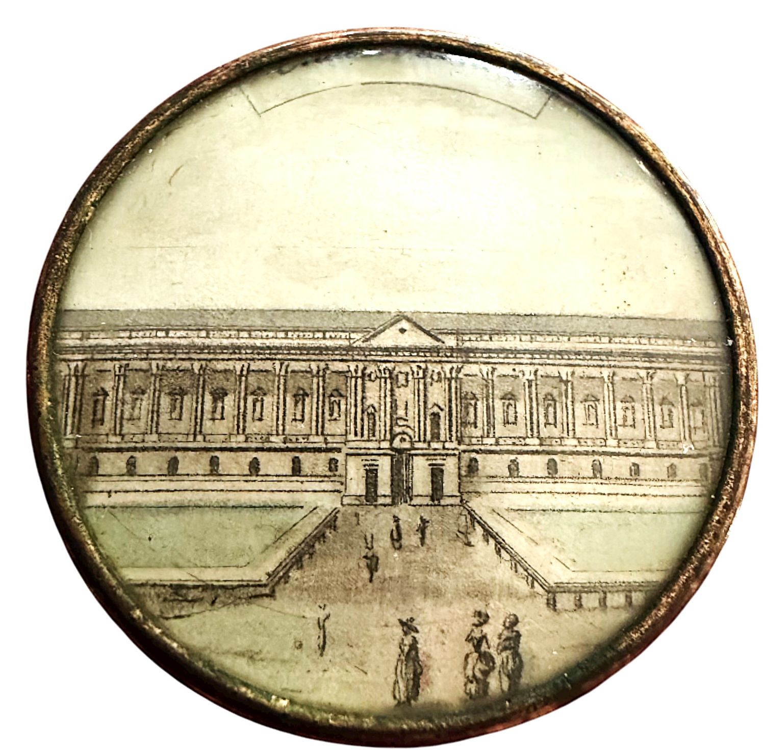 A wonderful 18th century under glass pictorial button!