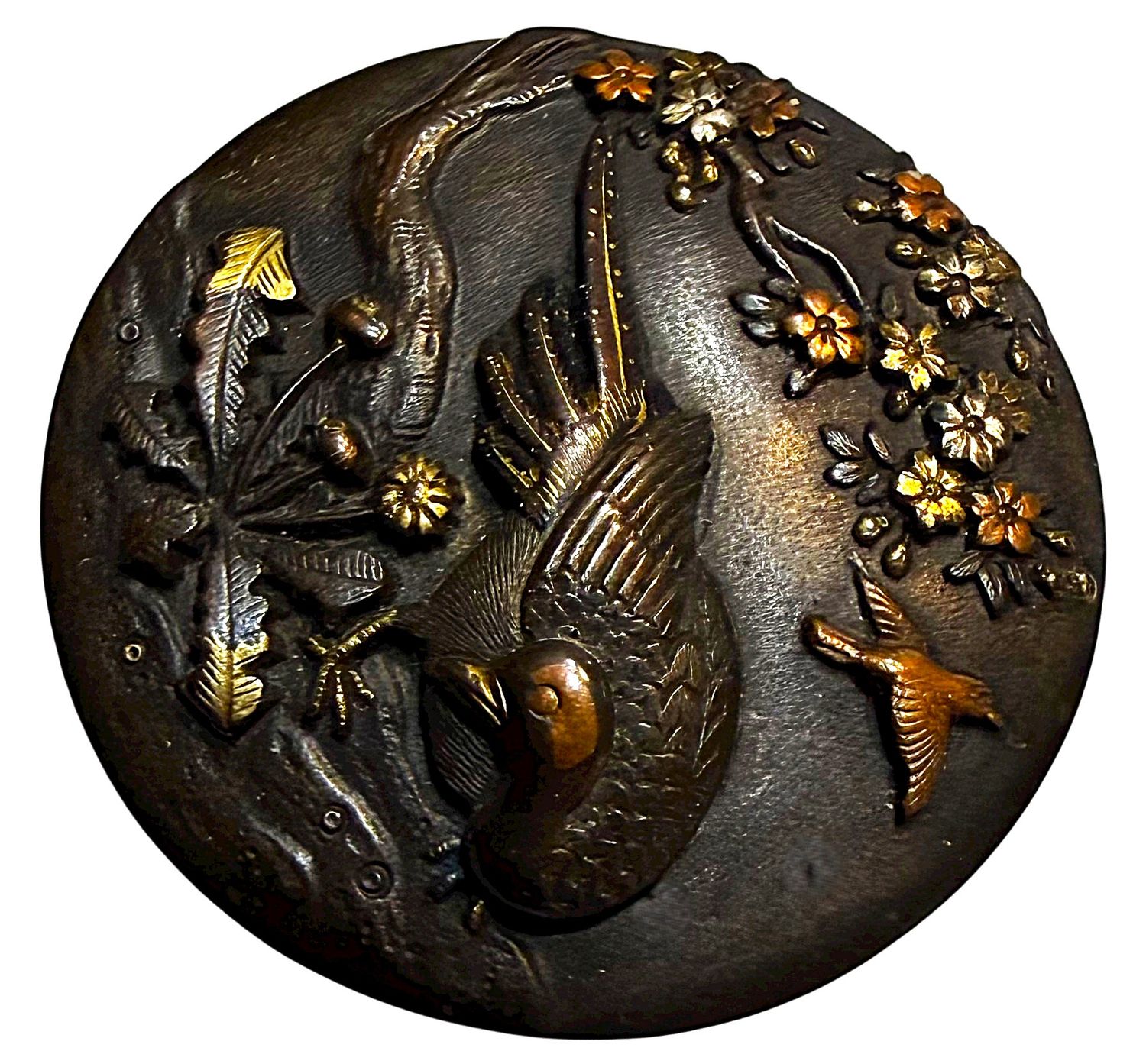 HIGH RELIEF JAPOANESE METAL WORKS BIRD 1  1/4"