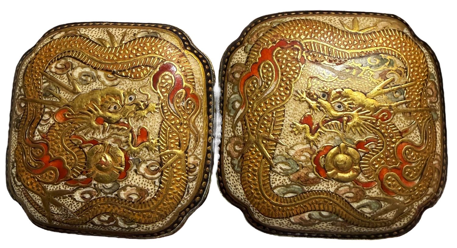 A LARGE 2 PIECE 1800'S HEVILY GILDED SATSUAM BUCKLE