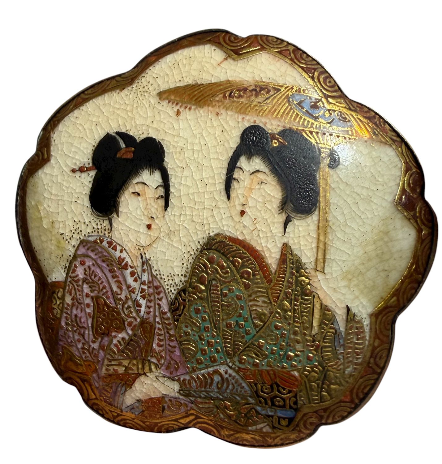 A LATE 19TH CENTURY SHAPED SATSUMA BUCKLE  1  3/4"