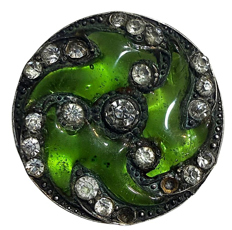 A division one GREEN Plique A Jour Enamel Button!