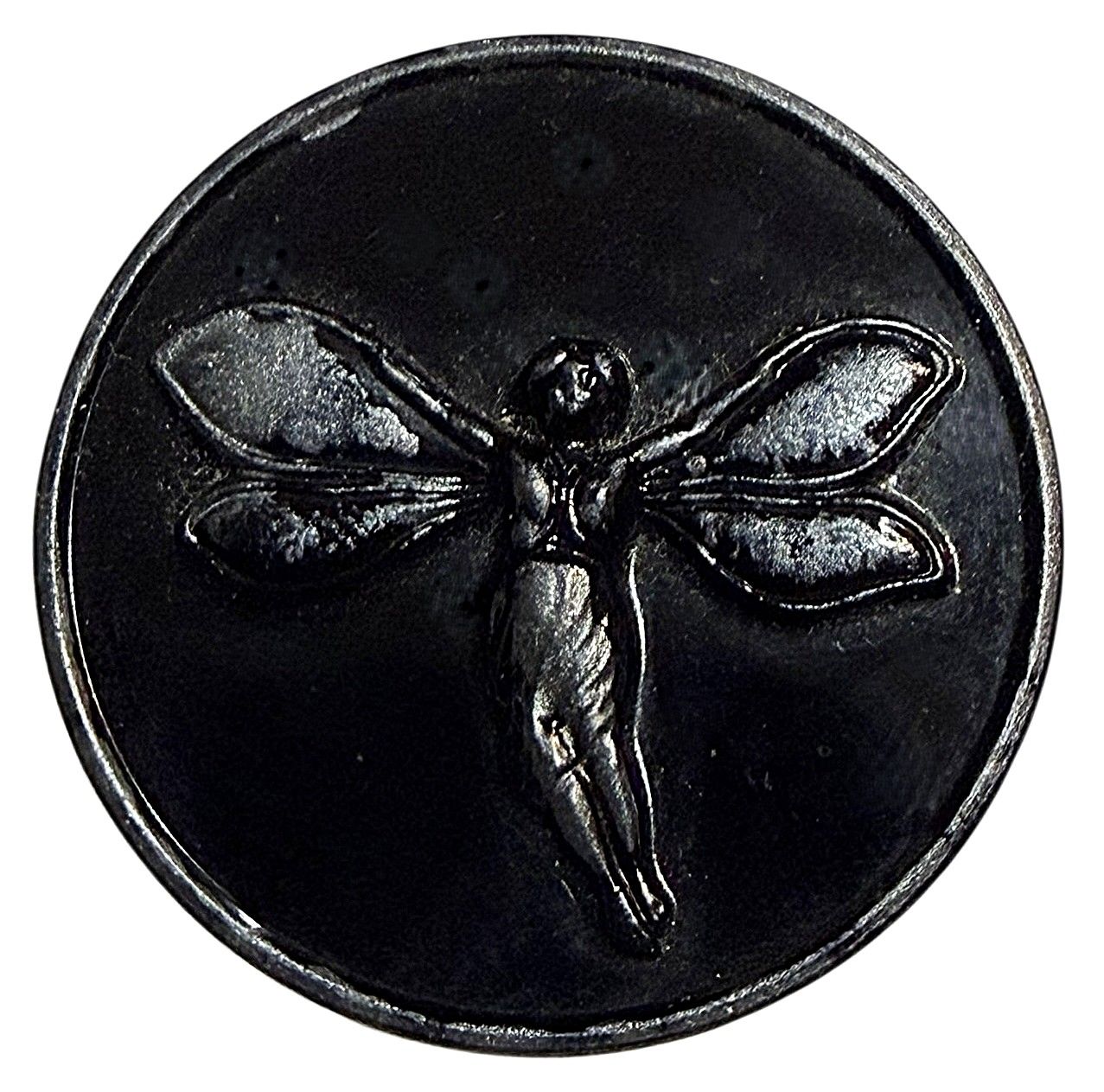 A very Rare large black glass pictorial button!