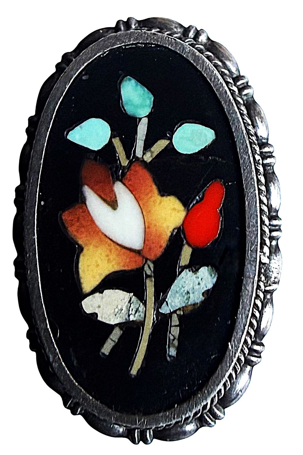 A medium size colorful Pietra Dura oval button!