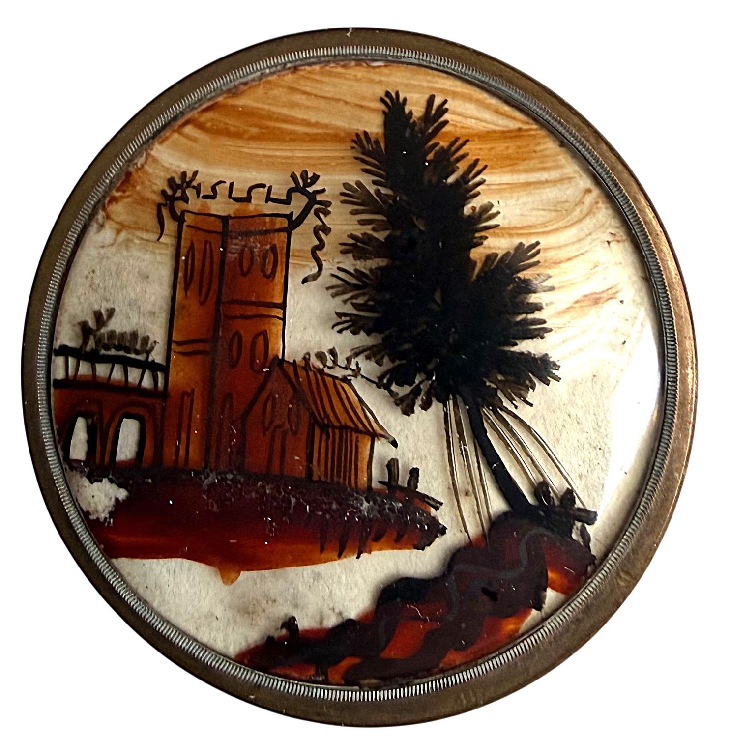 An exquisite 18th century glass mounted copper button!