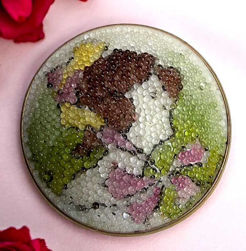 RARE division one Medium size Coralene glass pictorial button!