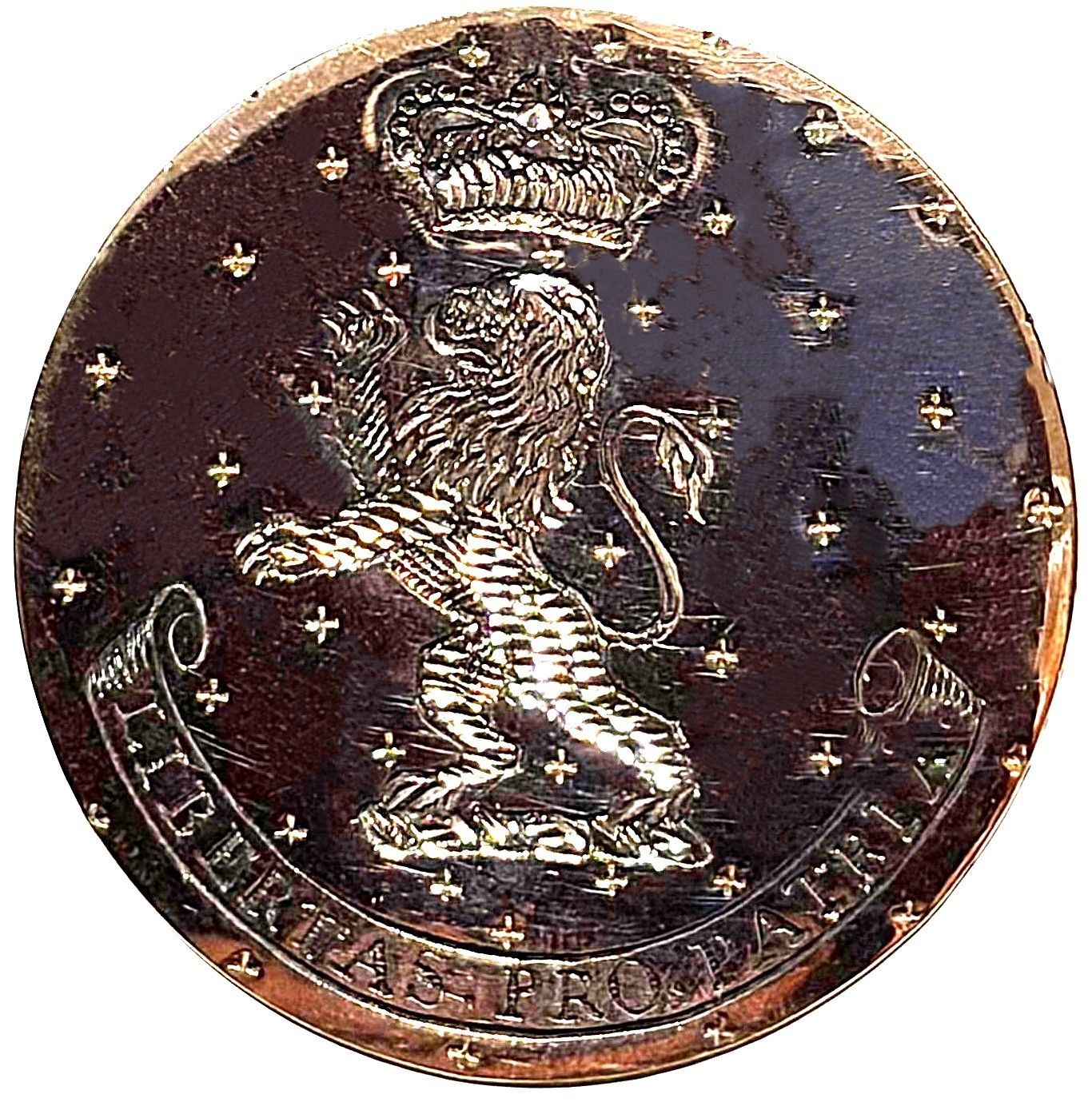 A RARE 18th Century copper pictorial verbal Crest button!